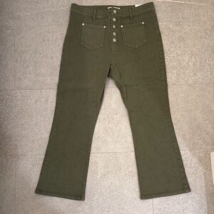 LOFT Kick Crop High Rise Green Flare Jeans